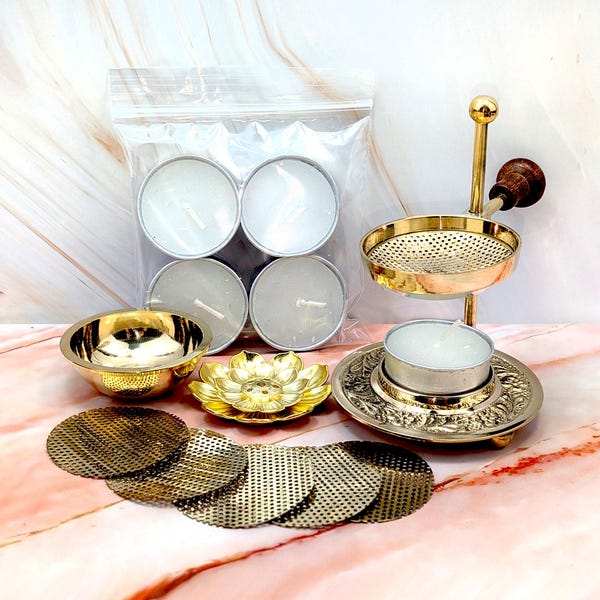 Tea light incense burner for resin, herbs, loose incense, oil warmer and wax melt | Separate resin and loose herb kits