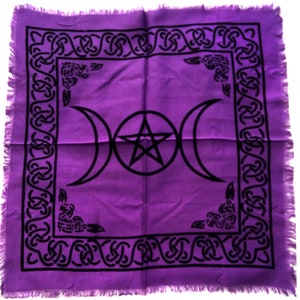 Purple altar cloth with black triple moon and pentacle, 18x18 inch handmade tarot reading cloth, Wiccan ritual mat, witchcraft decor, #11273