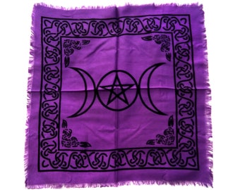 Purple altar cloth with black triple moon and pentacle, 18x18 inch handmade tarot reading cloth, Wiccan ritual mat, witchcraft decor, #11273