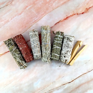 Smudge kit with white sage, red sage, lavender, cedar, mugwort, blue sage, yerba santa, palo santo, desert sage and more image 4