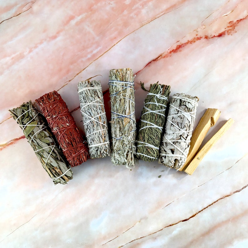 Smudge kit with white sage, red sage, lavender, cedar, mugwort, blue sage, yerba santa, palo santo, desert sage and more image 4