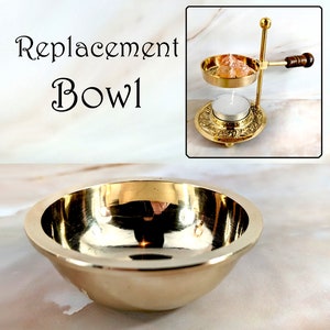 May include: Replacement bowl for a brass incense burner. The bowl is made of brass and has a shiny gold finish.