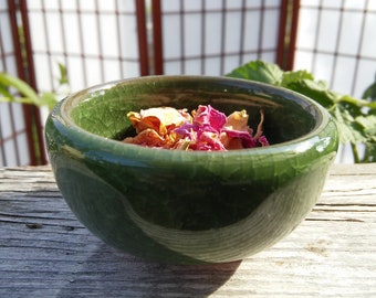Mini green altar bowl, offering bowl, ice crack glazed ceramic, 2-1/2" diameter, #20313