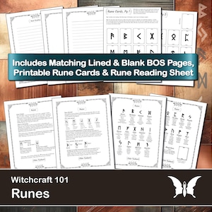 Runes, Printable Book of Shadows Pages for Baby Witches and Beginners, Digital Grimoire Set, Downloadable PDF Pages
