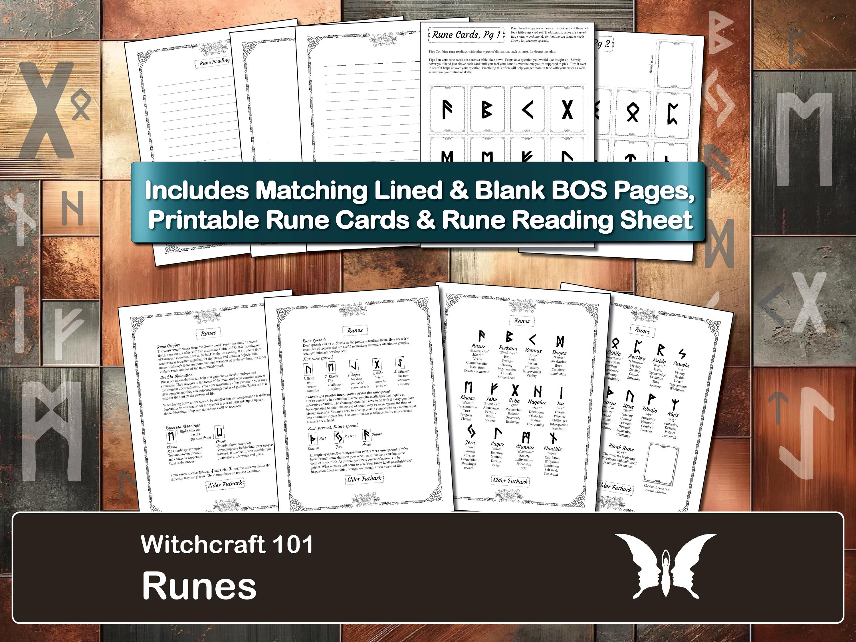 Runes, Printable Book of Shadows Pages for Baby Witches and Beginners ...