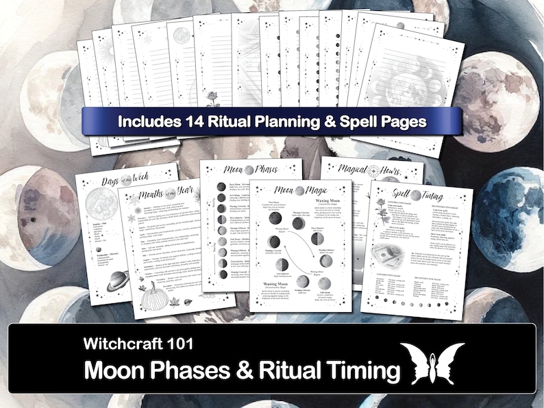 Moon Phases and Spell Timing, Printable Book of Shadows Pages for Baby ...