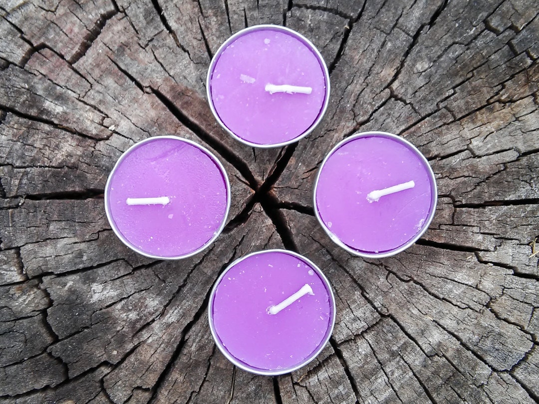 Purple Tea Light Candles, 4 Pack, Unscented, Approx 4 Hour Burn Time