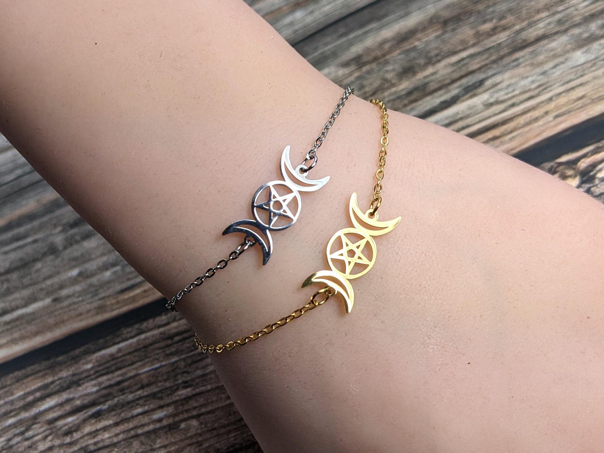 Triple Moon Bracelet Goddess Bracelet Pentagram Bracelet Ritual