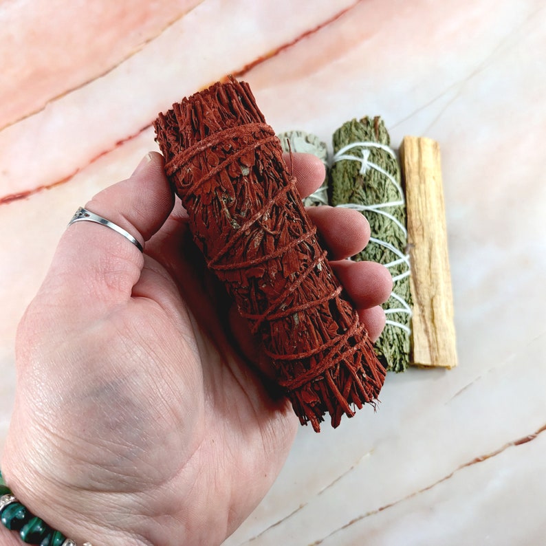 Smudge kit with white sage, red sage, lavender, cedar, mugwort, blue sage, yerba santa, palo santo, desert sage and more image 5