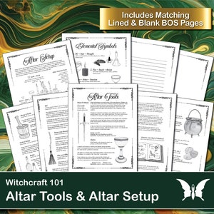 Altar Tools and Setup, Printable Book of Shadows Pages for Baby Witches and Beginners, Digital Grimoire Set, Downloadable PDF Pages