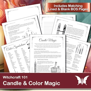Color Symbolism and Candle Magic, Printable Book of Shadows Pages for Baby Witches and Beginners, Digital Grimoire Set, Downloadable PDF