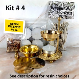 Tea light incense burner, resin and loose incense burner, oil warmer and wax melt, or resin and loose herb kits Kit #4, 20235.4