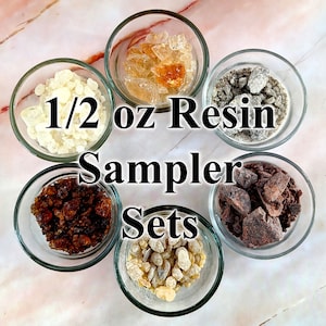 Resin incense kit, 1/2 oz. bags, 4 and 6 pack sets, Dragon&#39;s blood, copal, gum Arabic, frankincense, myrrh, benzoin