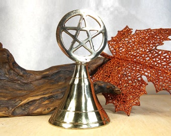 Altar bell, brass with pentacle handle, approx. 4" tall  #20387