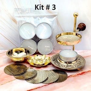 Tea light incense burner for resin, herbs, loose incense, oil warmer and wax melt | Separate resin and loose herb kits Kit #3, 20869.3N