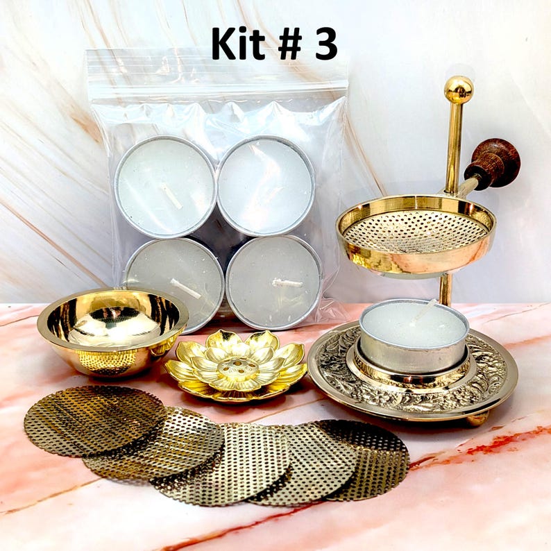 Tea light incense burner for resin, herbs, loose incense, oil warmer and wax melt | Separate resin and loose herb kits Kit #3, 20869.3N