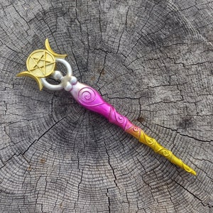 Magic Wand with Triple Moon Goddess & Pentacle for Witchcraft, Wiccan Altar Tool, Pagan Ritual Tool, Wand for Wiccan Rituals #20945