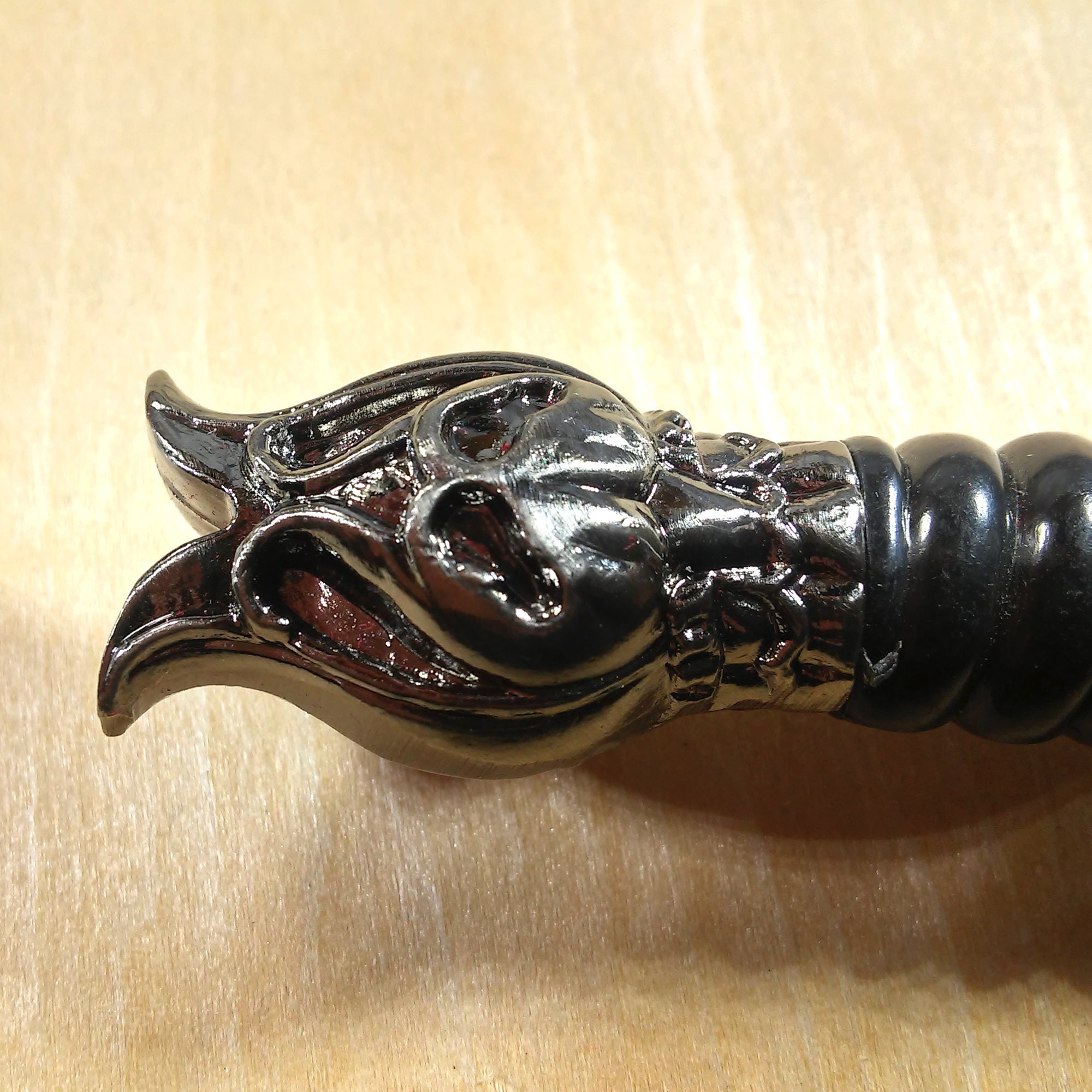 Black altar athame, adorned with skulls, matching sheath, ritual dagger with antique silver finish, 12-1/2" #20368