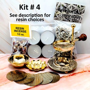 Tea light incense burner for resin, herbs, loose incense, oil warmer and wax melt | Separate resin and loose herb kits Kit #4, 20869.4N