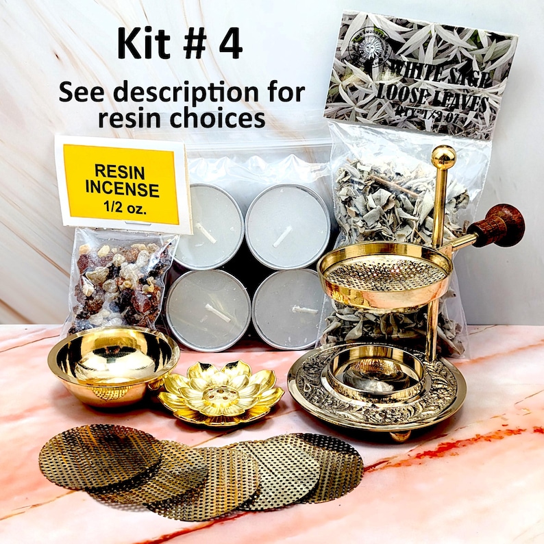 Tea light incense burner for resin, herbs, loose incense, oil warmer and wax melt | Separate resin and loose herb kits Kit #4, 20869.4N