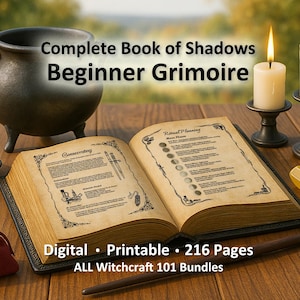 Printable Complete Book of Shadows Bundled Set for Baby Witches and Beginners, Witchcraft 101 Digital Grimoire, Downloadable PDF Pages