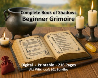 Printable Complete Book of Shadows Bundled Set for Baby Witches and Beginners, Witchcraft 101 Digital Grimoire, Downloadable PDF Pages