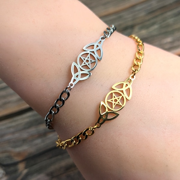 Pentacle bracelet, pentagram bracelet, ritual jewelry, wiccan jewelry, pagan bracelet, gold or silver