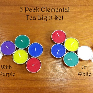 5 Pack tea light candle set, spell candles, unscented ritual candles, intention candles, approx 4 hour burn time  #20186