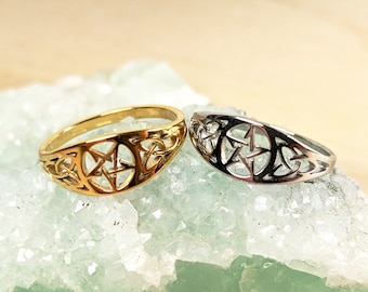 Pentacle ring, pentagram ring, ritual jewelry, wiccan ring, gothic ring, gold or silver