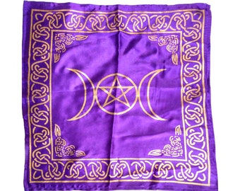 Triple Moon Altar Cloth for Wiccan Ritual, Purple Satin Tarot Cloth for Tarot Deck, Witchcraft Supplies, Pagan Altar, Witchy Decor, #20508