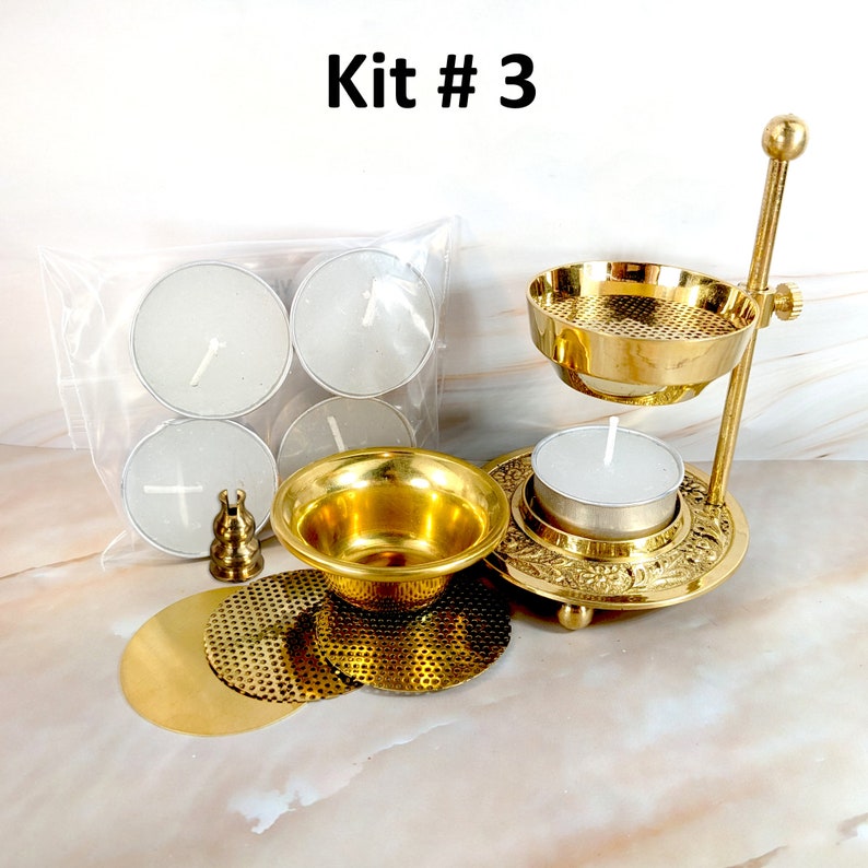 Tea light incense burner, resin and loose incense burner, oil warmer and wax melt, or resin and loose herb kits Kit #3, 20235.3
