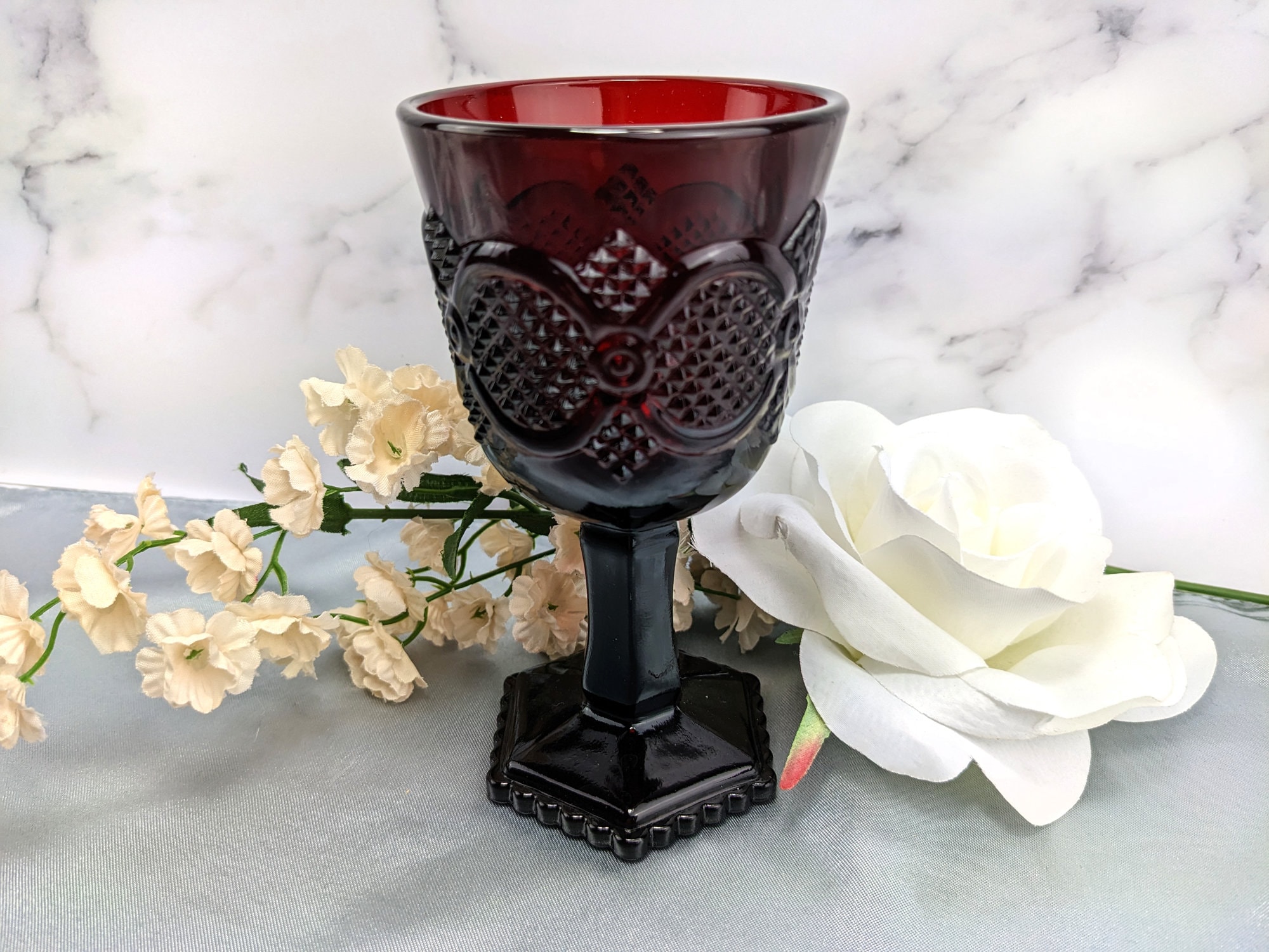 Vintage altar chalice, ruby red wine goblet from the Avon 1876 Cape Cod Collection , approx. 5" tall, circa 1970s, #20878