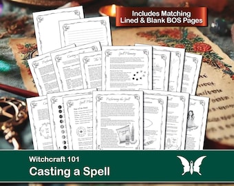 How to Cast a Spell, Printable Book of Shadows Pages for Baby Witches and Beginners, Digital Grimoire Set, Downloadable PDF Pages