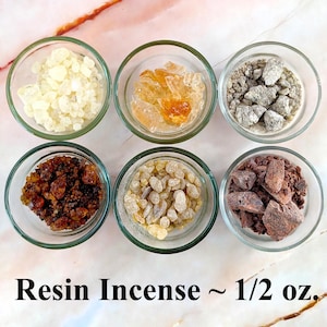 Resin incense, 1/2 oz bags, dragon&#39;s blood, benzoin, frankincense, myrrh, gum Arabic, palo santo and more!