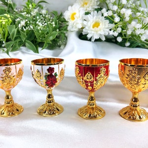 Mini altar chalice, 2-3/4" tall, small gold cloisonne style wine goblet, 4 color variations to choose from