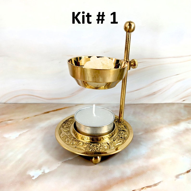 Tea light incense burner, resin and loose incense burner, oil warmer and wax melt, or resin and loose herb kits Kit #1, 20235.1