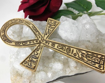 Egyptian Ankh Altar Tile, Brass Platen for Witchcraft Decor and Spiritual Symbolism, #20551