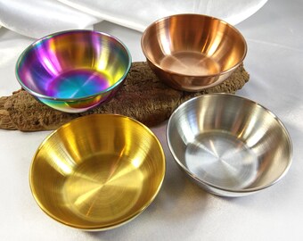 Altar bowl, offering bowl or smudge bowl for loose herbs and resin incense for ritual, stainless steel, 3-1/4", four colors