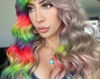 Prism Rainbow Shag Bang Human Hair Wig