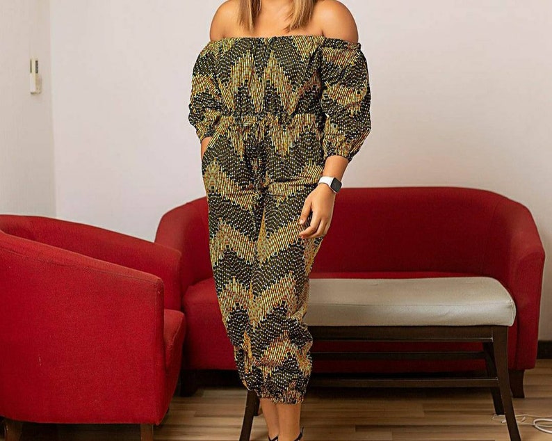 Ankara Jumpsuit African Ankara Jumpsuit Women/'s Jumpsuit Off the Shoulder Elastic Jumpsuit