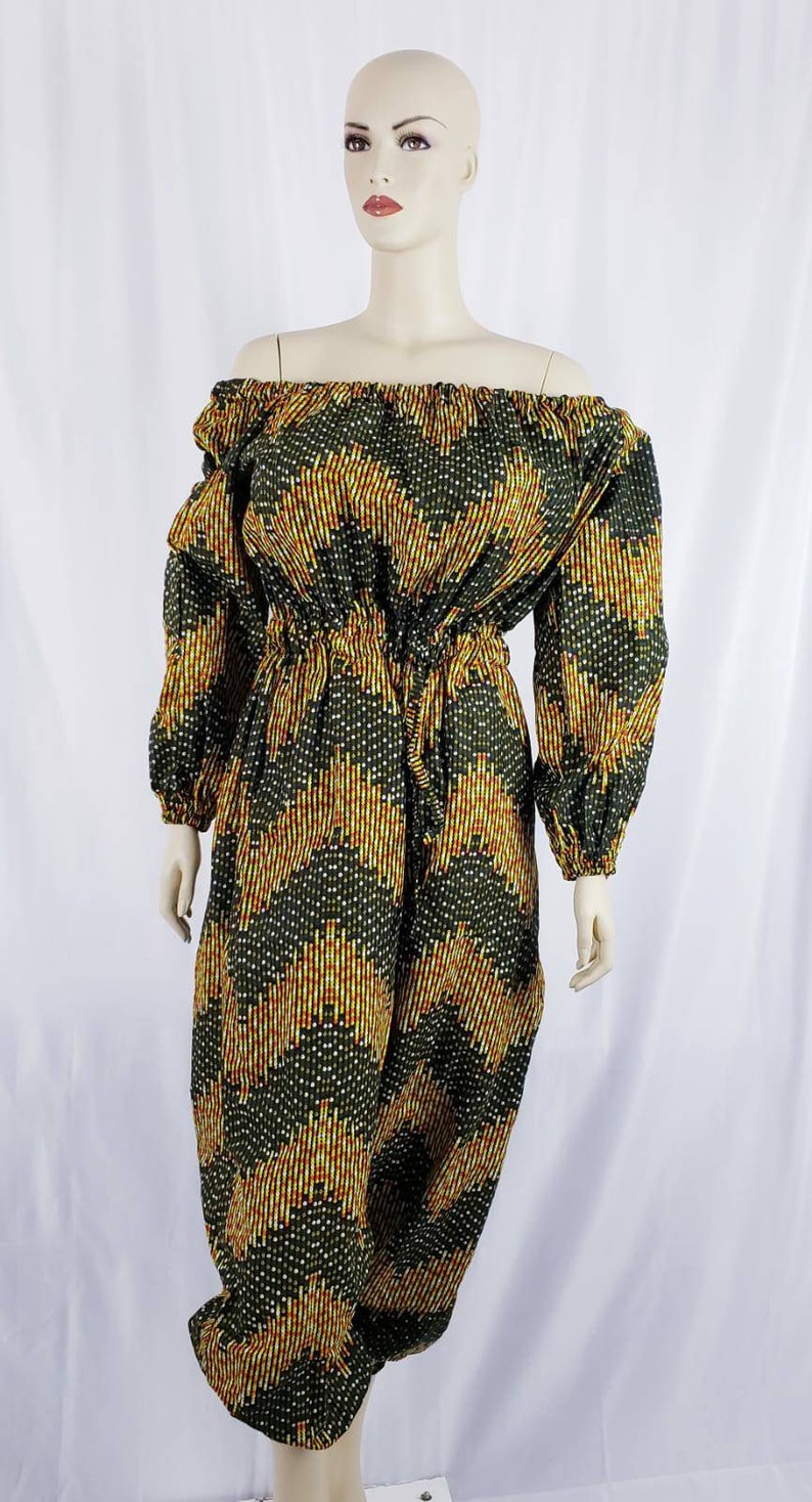 Ankara Jumpsuit African Ankara Jumpsuit Women/'s Jumpsuit Off the Shoulder Elastic Jumpsuit