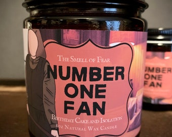 Number One Fan Candle *Birthday Cake & Oud Wood Scent* Stephen King's Misery Inspired // Natural/Soy/Coconut Wax Blend
