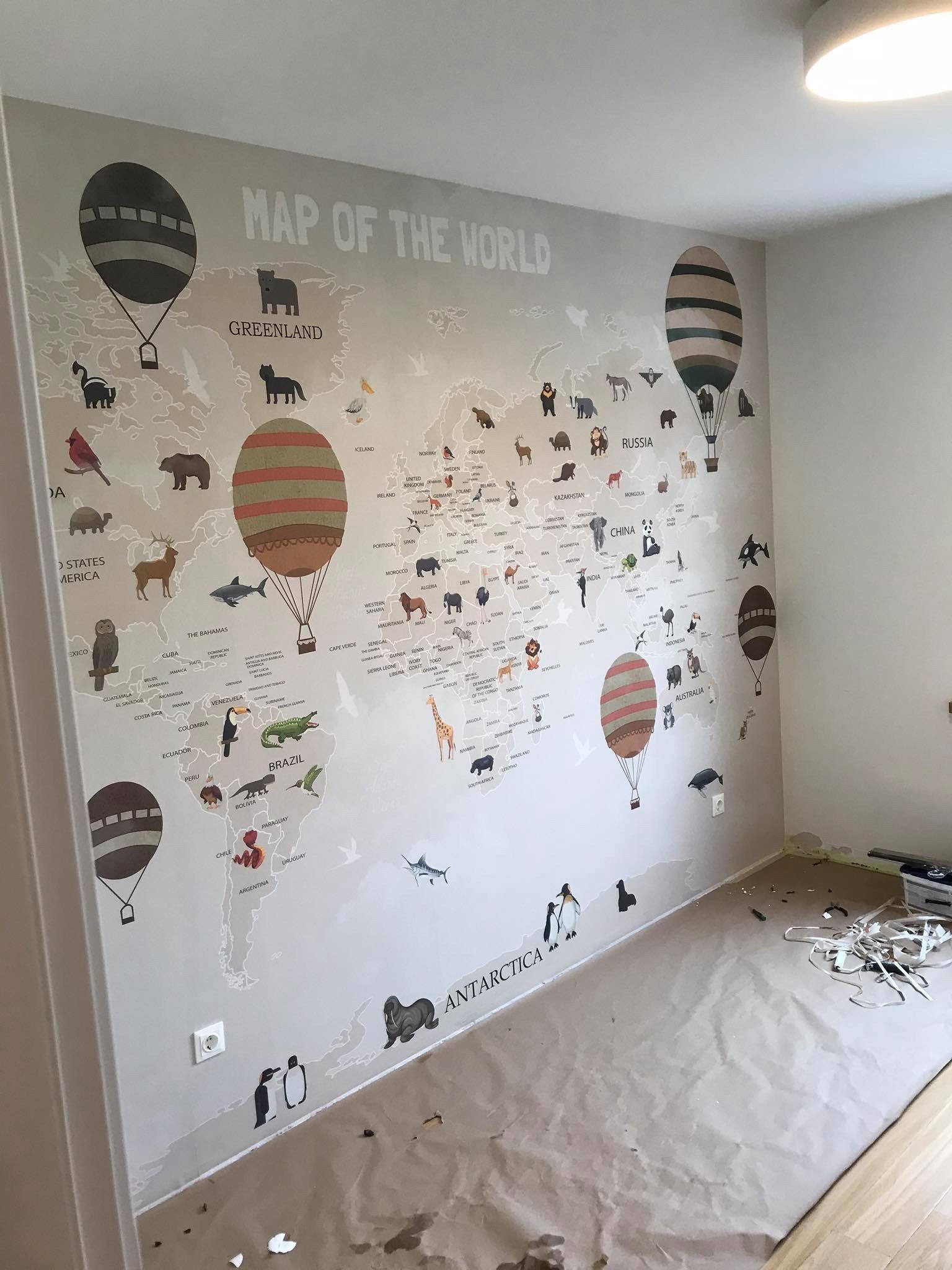 Kids Wallpaper World Map Nursery Wallpaper World Animals Etsy