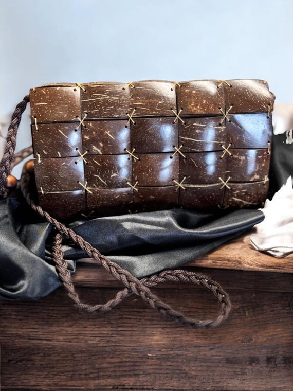 Retro handmade coconut shell purse - image 1