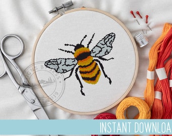 Bumble Bee Cross Stitch Pattern | Nature Embroidery (Digital Download)