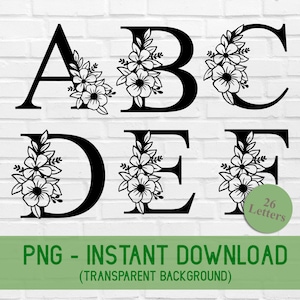 Monogram bloemen alfabet | Monogram, png-bestand | Digitale download | Gepersonaliseerde digitale kunst | Monogram | Initiaal monogram | PNG-bestanden | Cricut-svg