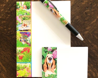Basset hound/Notepad/Pen/Sticky Notes/Post-it® Notes/Stationery Set