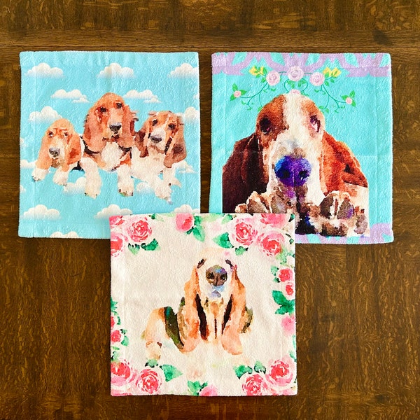 Set of 3 Basset hound/Towel/Washcloth/Gym/Drool Towels