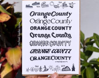 Orange County Typography Greeting Card | Hand-Lettered California Birthday Card | Orange County Art