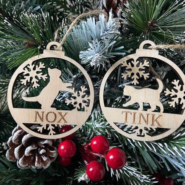 Personalised Cat Wooden Christmas Tree Decorations | Christmas Tree Baubles Ornaments | Natural Wood Decoration | Personalized Cat Ornament